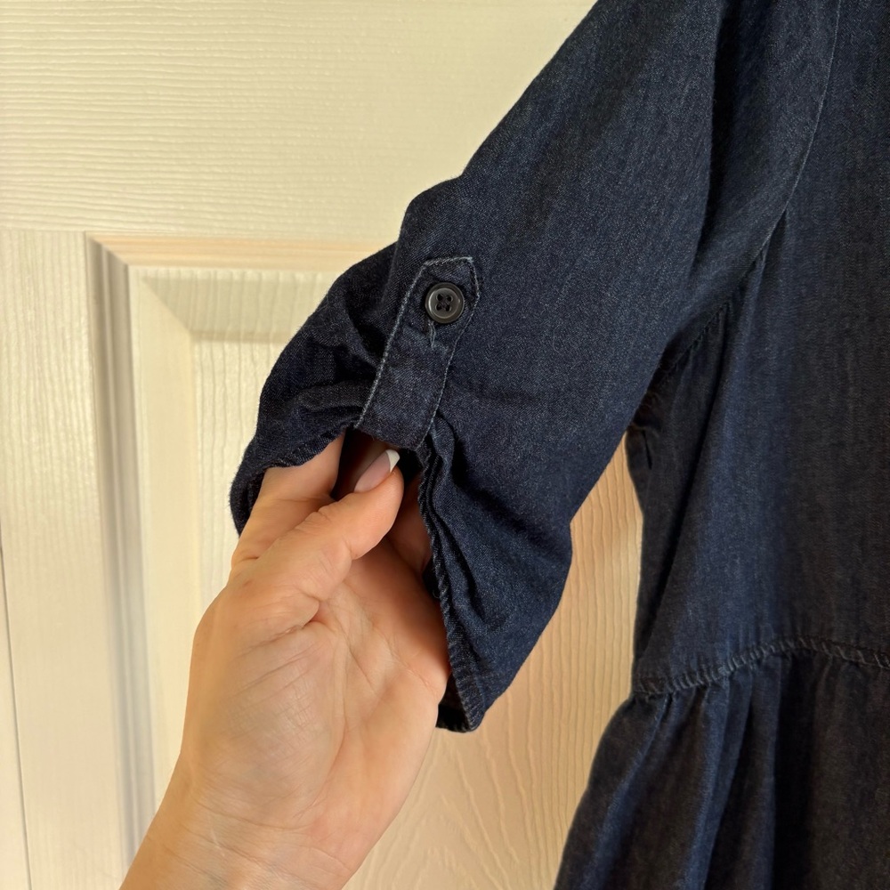 Motherhood Maternity Denim Button Down Dress Dark Blue Pregnancy Fit&Flare‎ L - Picture 2 of 8